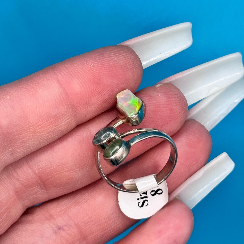 Ethiopian Opal With Blue & Green Kyanite 3- Natural Stone 925 Ring 😍 Sz. 8 - Picture 5 of 5